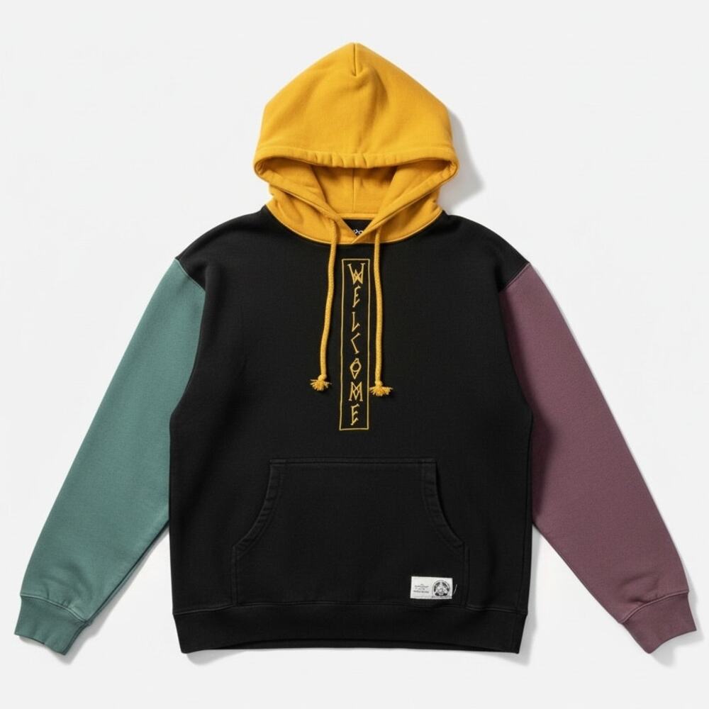 Welcome Skateboards Hoodie Small Black Colorblock Embroidered Skater Sweatshirt